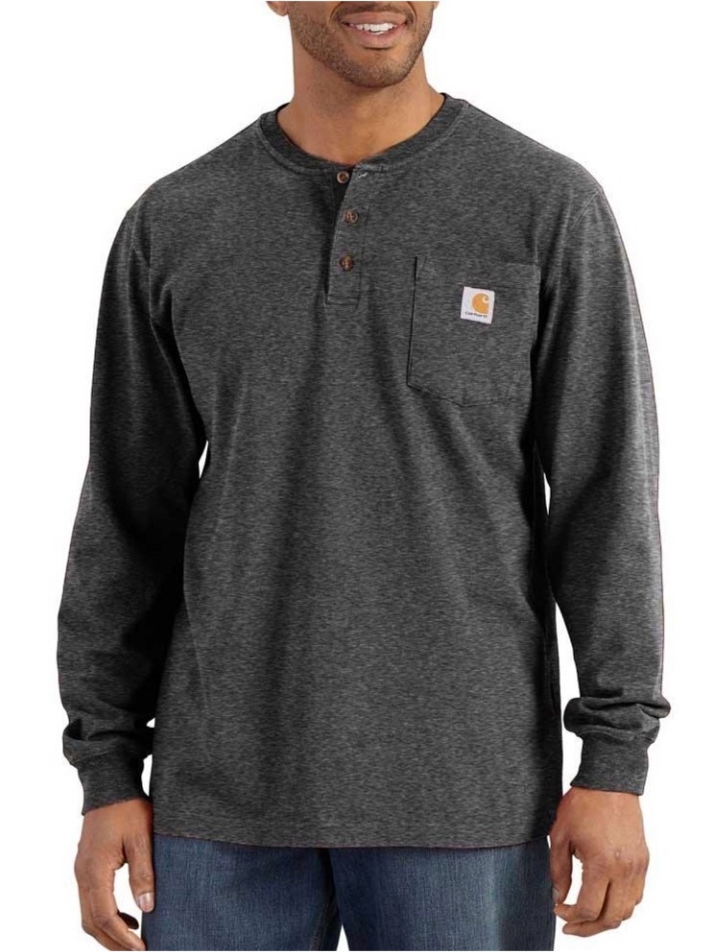 Carhartt Loose Fit Heavyweight Long-Sleeve Pocket Henley - Carbon Heather Size M